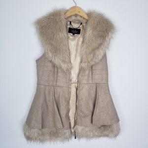 La Coalition tan faux Leather and fur vest